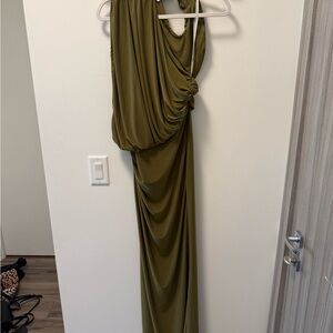 green emerald velvet dress Rent Asos Edition Textured Cami Midi Dress With Cut Out And Tiered Hem In Olive  Green main image 0